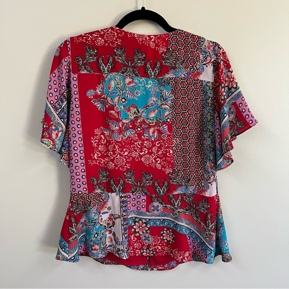 Chicos Patchwork Peplum Flutter Sleeve Top - Picture 9 of 13